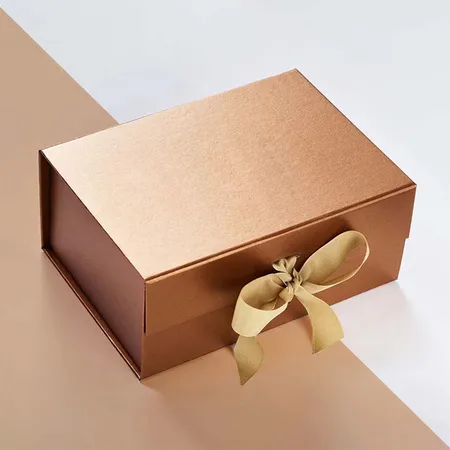 Copper magnetic gift box with a ribbon tie